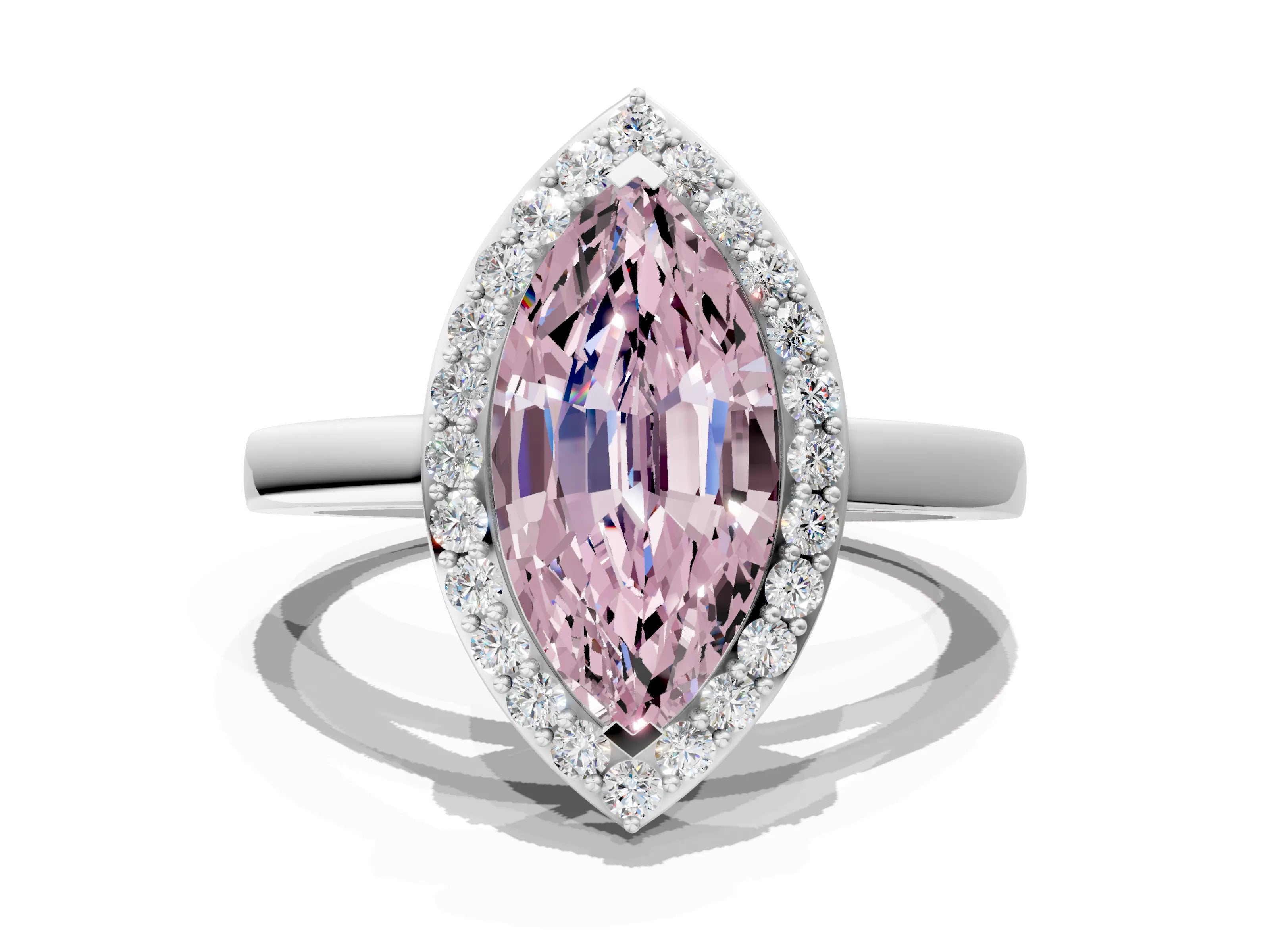 White gold Fancy Pink Marquise Cut Halo Diamond Ring with Solitaire Band and Prong Setting