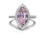 White gold Fancy Pink Marquise Cut Halo Diamond Ring with Solitaire Band and Prong Setting