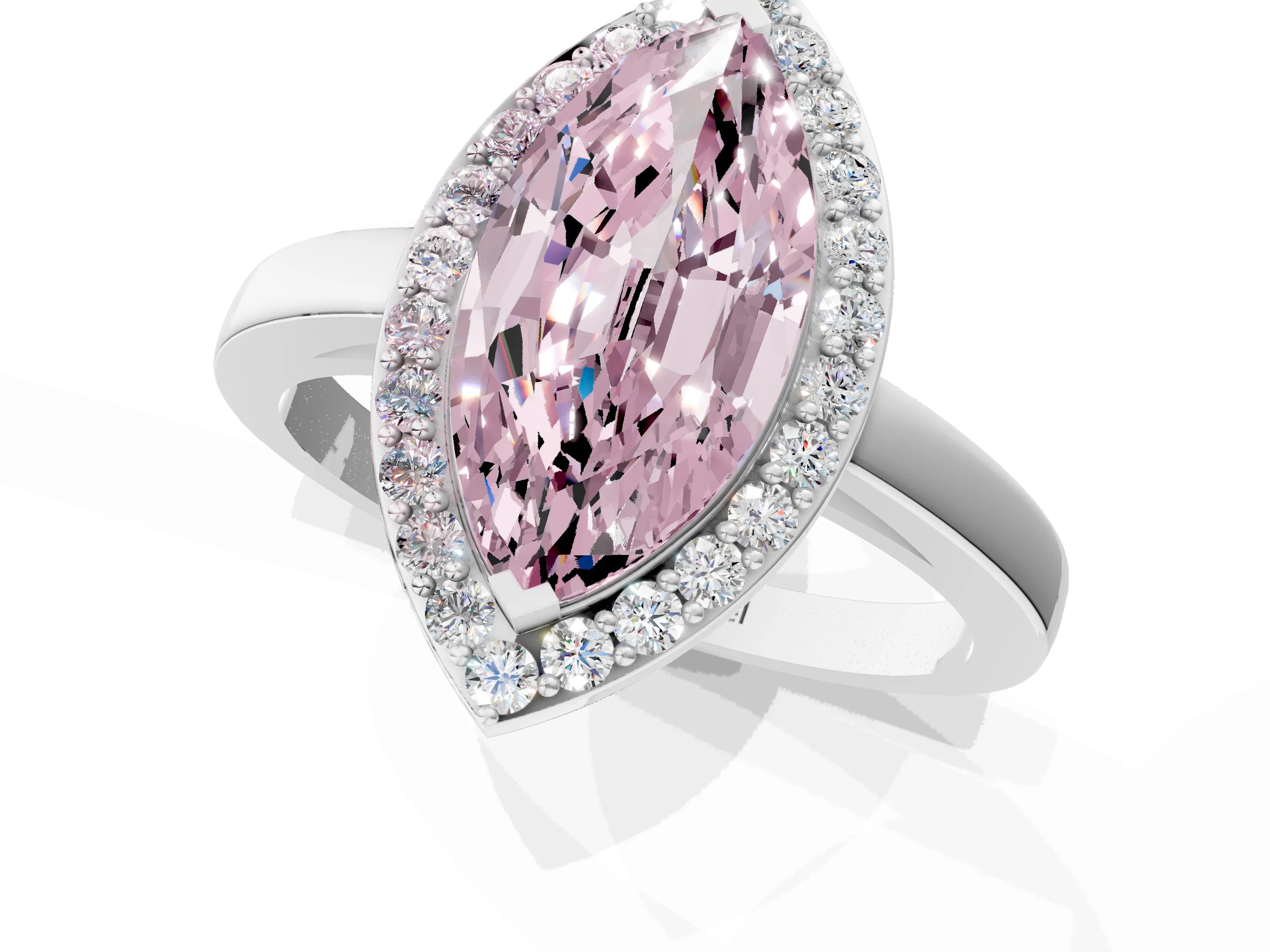 White gold Fancy Pink Marquise Cut Halo Diamond Ring with Solitaire Band and Prong Setting_1