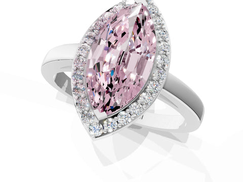 White gold Fancy Pink Marquise Cut Halo Diamond Ring with Solitaire Band and Prong Setting_1