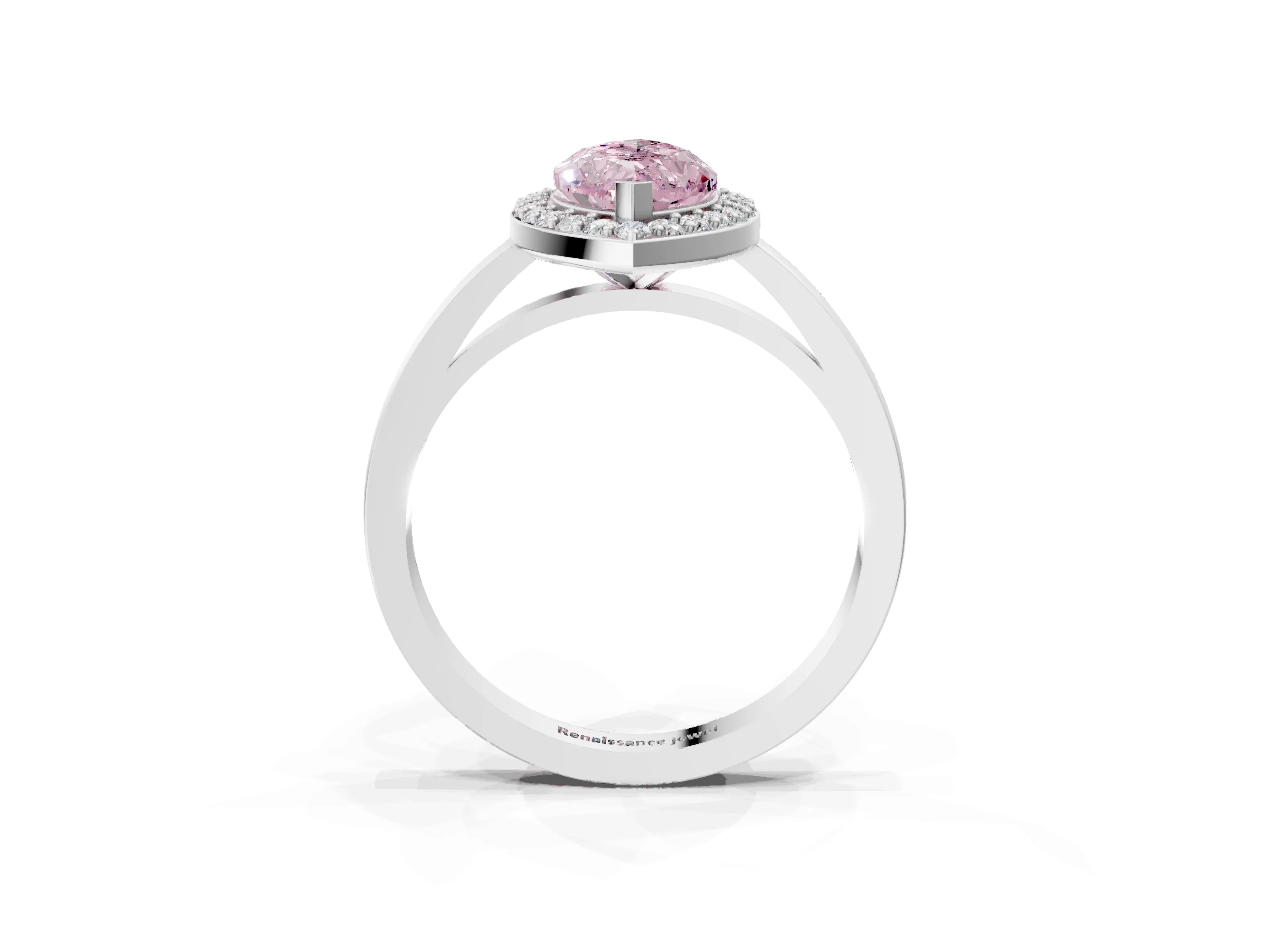 White gold Fancy Pink Marquise Cut Halo Diamond Ring with Solitaire Band and Prong Setting_3