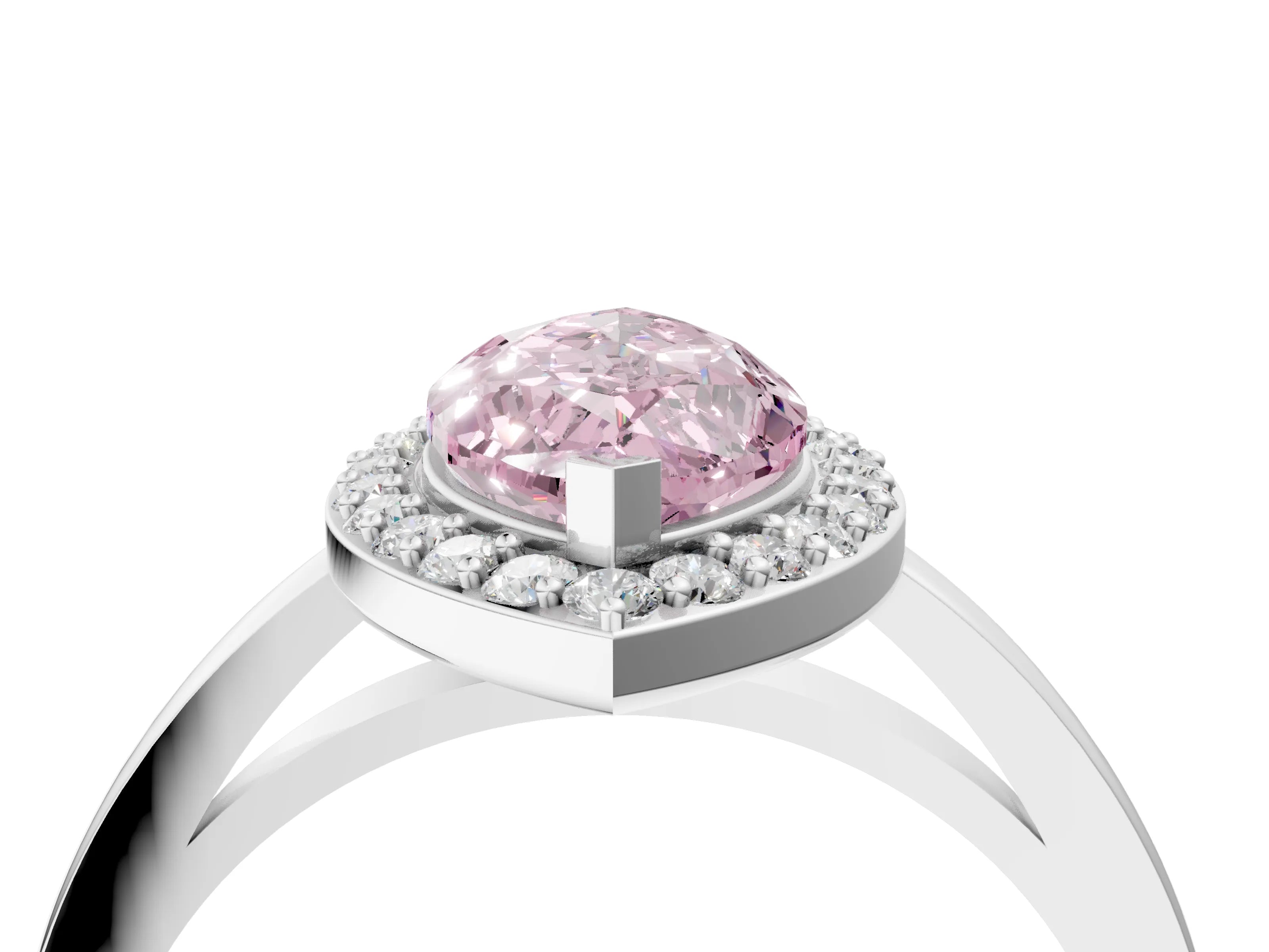 White gold Fancy Pink Marquise Cut Halo Diamond Ring with Solitaire Band and Prong Setting_4