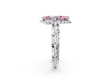 White gold Fancy Pink Marquise Cut Halo Diamond Solitaire with Filigree Band and Four-Prong Setting_14