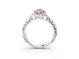 White gold Fancy Pink Marquise Cut Halo Diamond Solitaire with Filigree Band and Four-Prong Setting_15