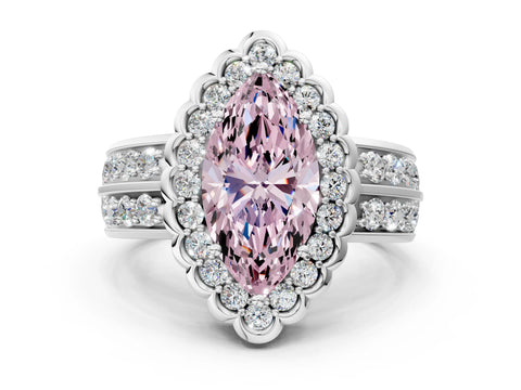 White gold Fancy Pink Marquise Cut Halo Diamond Split Shank Ring with Scalloped Prong Setting_12