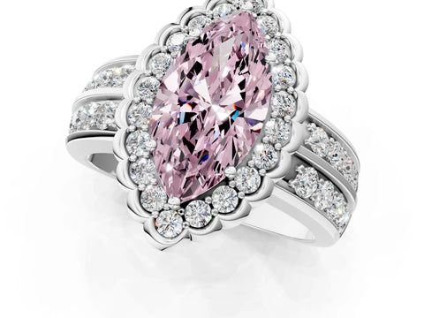 White gold Fancy Pink Marquise Cut Halo Diamond Split Shank Ring with Scalloped Prong Setting_13