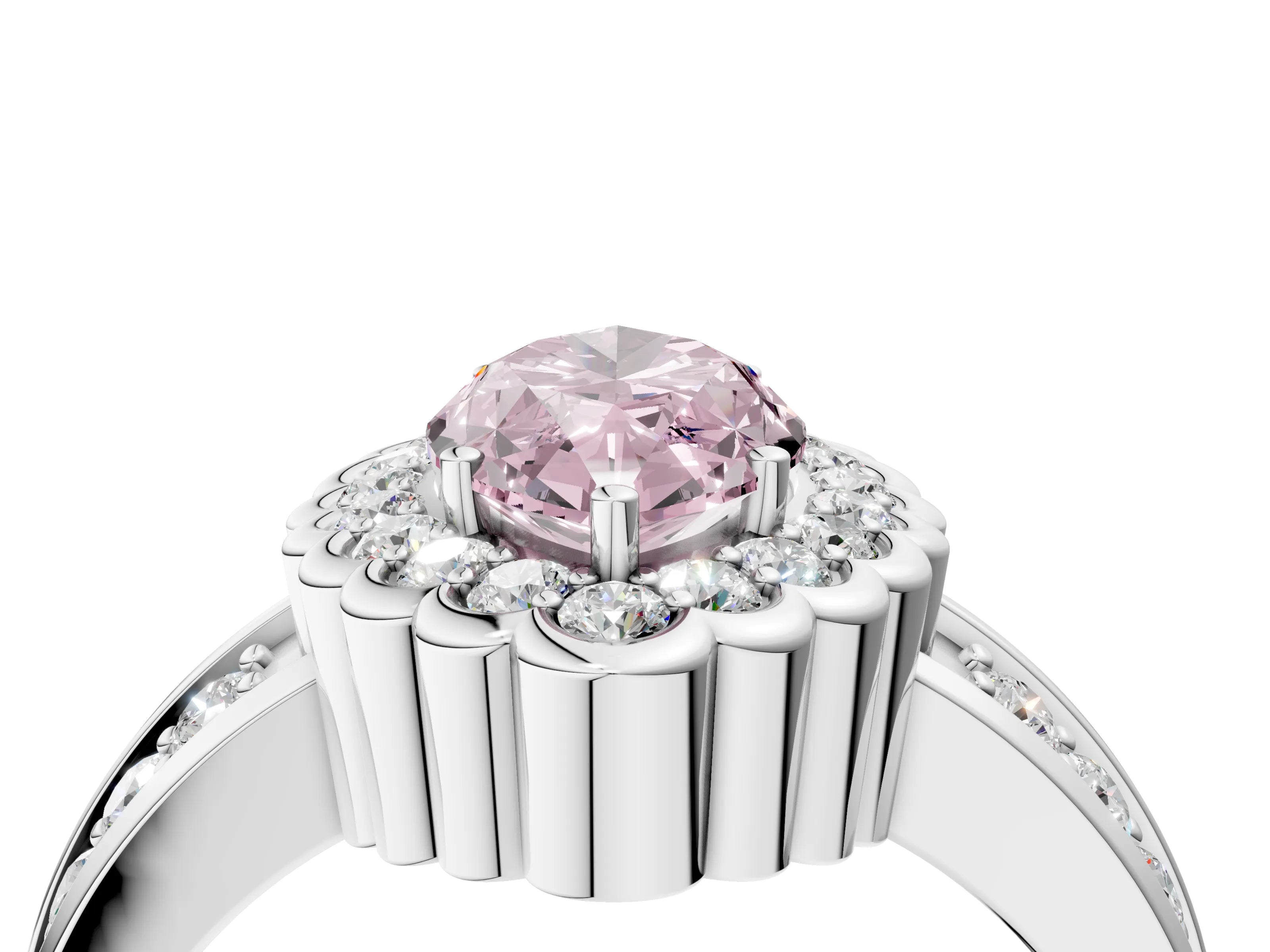 White gold Fancy Pink Marquise Cut Halo Diamond Split Shank Ring with Scalloped Prong Setting_16