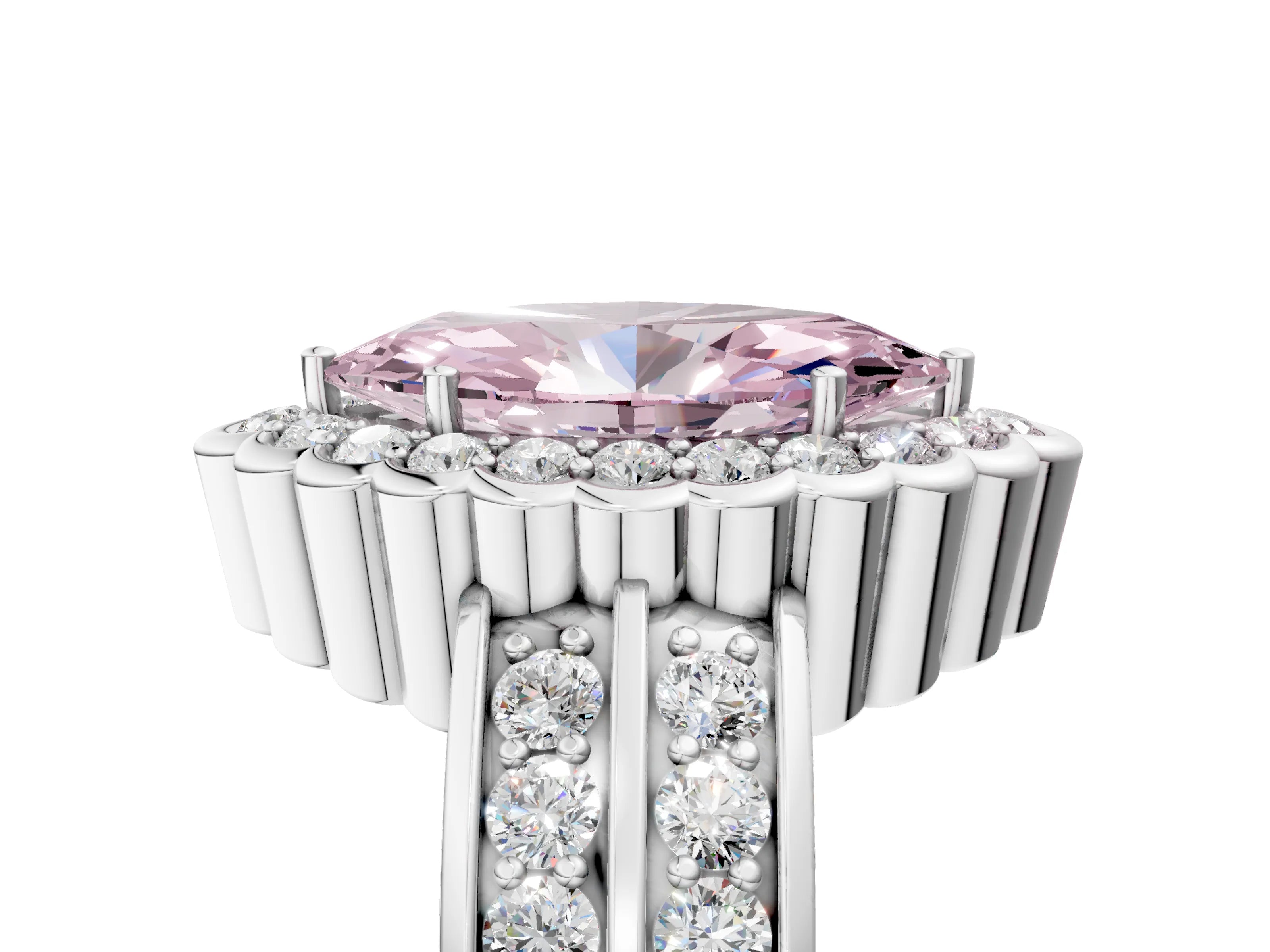 White gold Fancy Pink Marquise Cut Halo Diamond Split Shank Ring with Scalloped Prong Setting_17