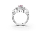 White gold Fancy Pink Marquise Cut Halo Milgrain Diamond Engagement Ring with Leaf Band and Four-Prong Setting_3