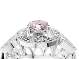 White gold Fancy Pink Marquise Cut Halo Milgrain Diamond Engagement Ring with Leaf Band and Four-Prong Setting_4