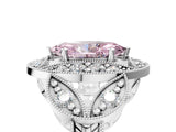 White gold Fancy Pink Marquise Cut Halo Milgrain Diamond Engagement Ring with Leaf Band and Four-Prong Setting_5