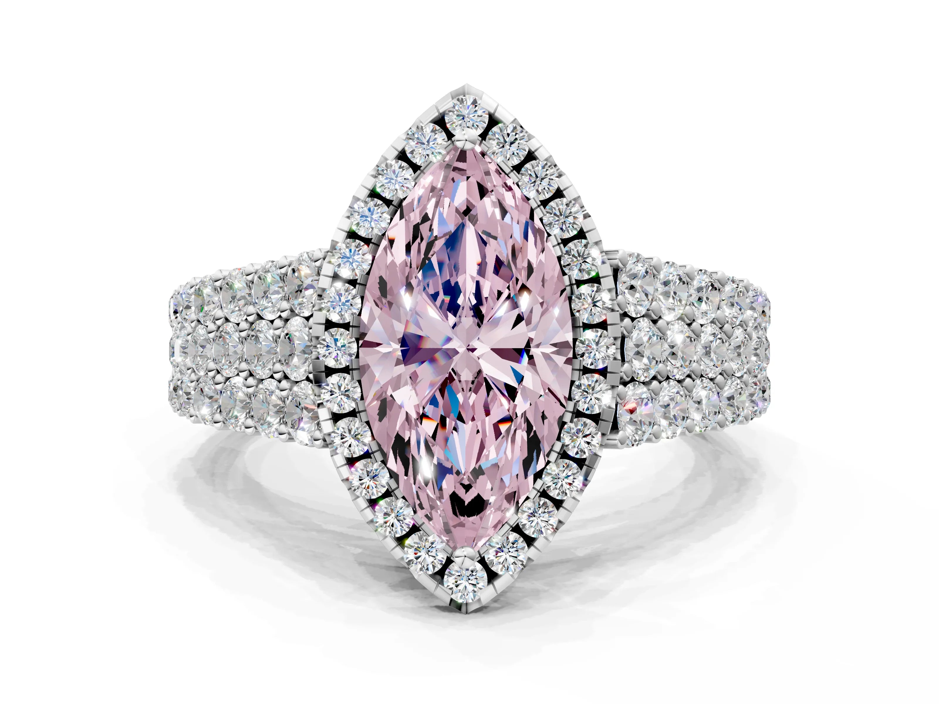 White gold Fancy Pink Marquise Cut Halo Pavé Diamond Engagement Ring with Split Shank and Four-Prong Setting_3