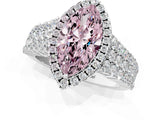 White gold Fancy Pink Marquise Cut Halo Pavé Diamond Engagement Ring with Split Shank and Four-Prong Setting_4
