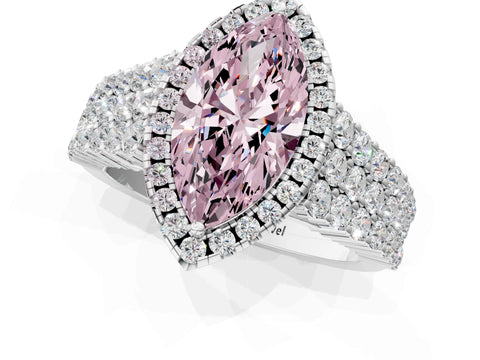 White gold Fancy Pink Marquise Cut Halo Pavé Diamond Engagement Ring with Split Shank and Four-Prong Setting_4