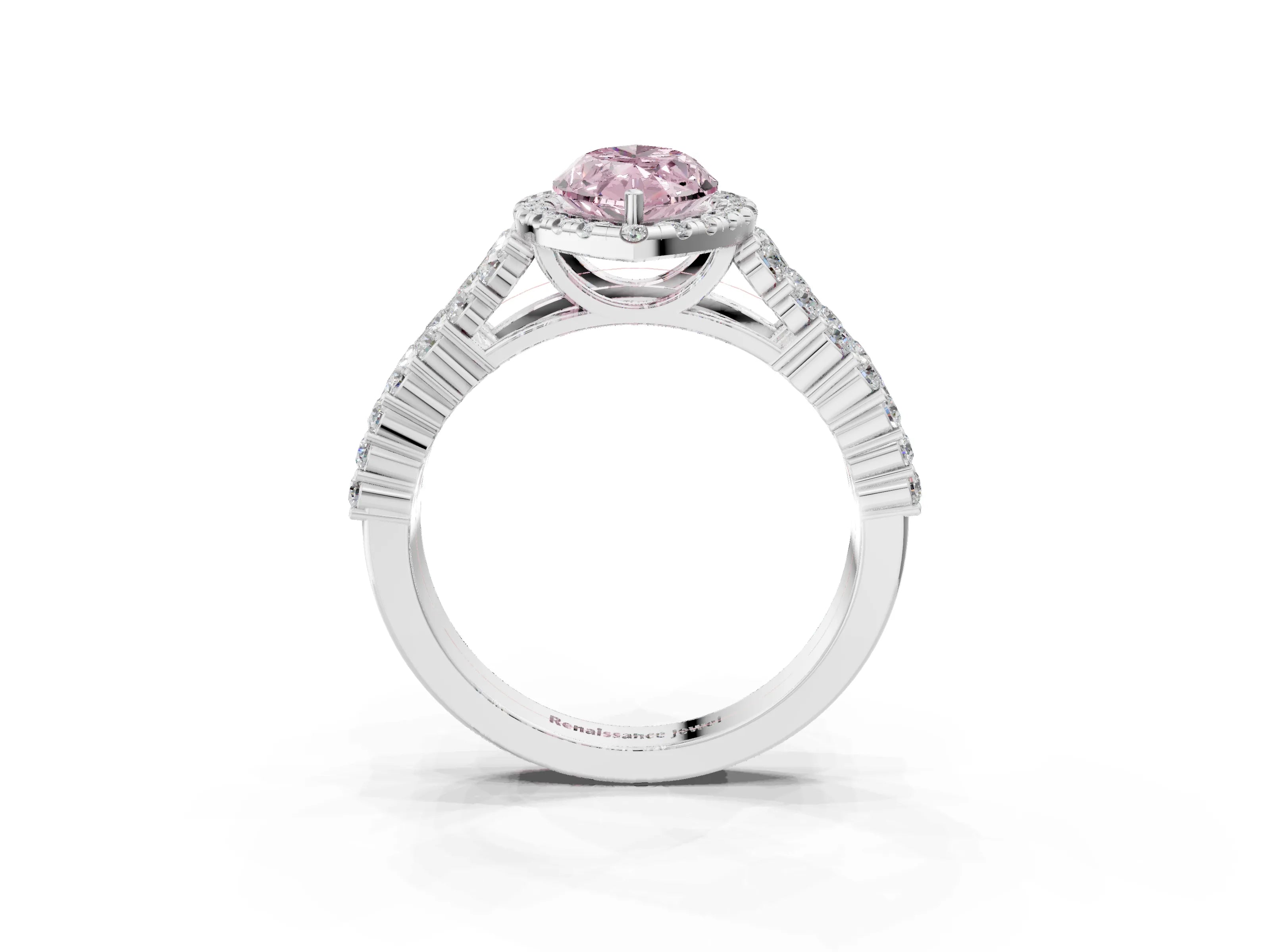 White gold Fancy Pink Marquise Cut Halo Pavé Diamond Engagement Ring with Split Shank and Four-Prong Setting_6