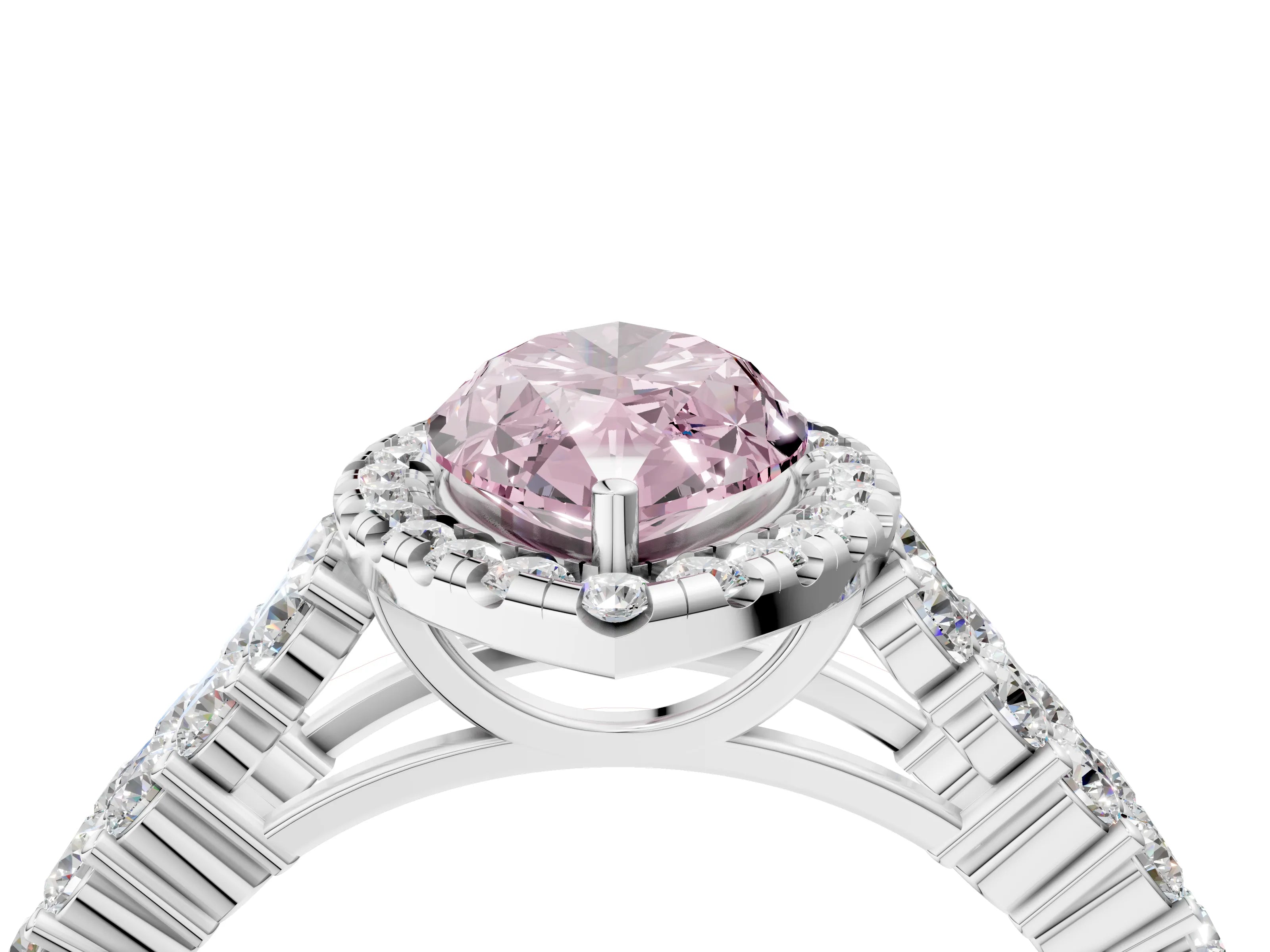 White gold Fancy Pink Marquise Cut Halo Pavé Diamond Engagement Ring with Split Shank and Four-Prong Setting_7