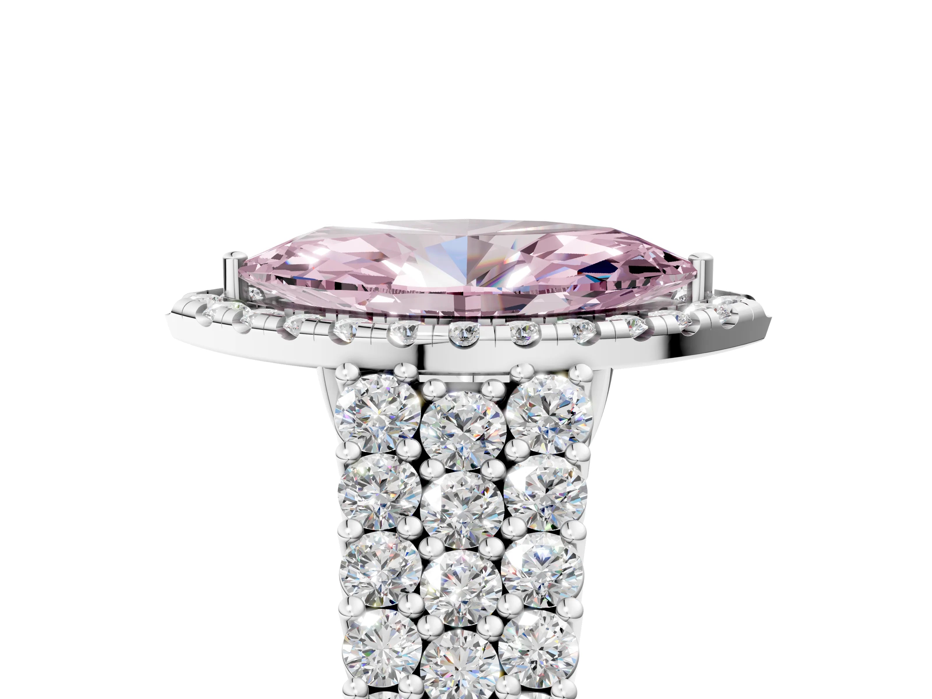 White gold Fancy Pink Marquise Cut Halo Pavé Diamond Engagement Ring with Split Shank and Four-Prong Setting_8