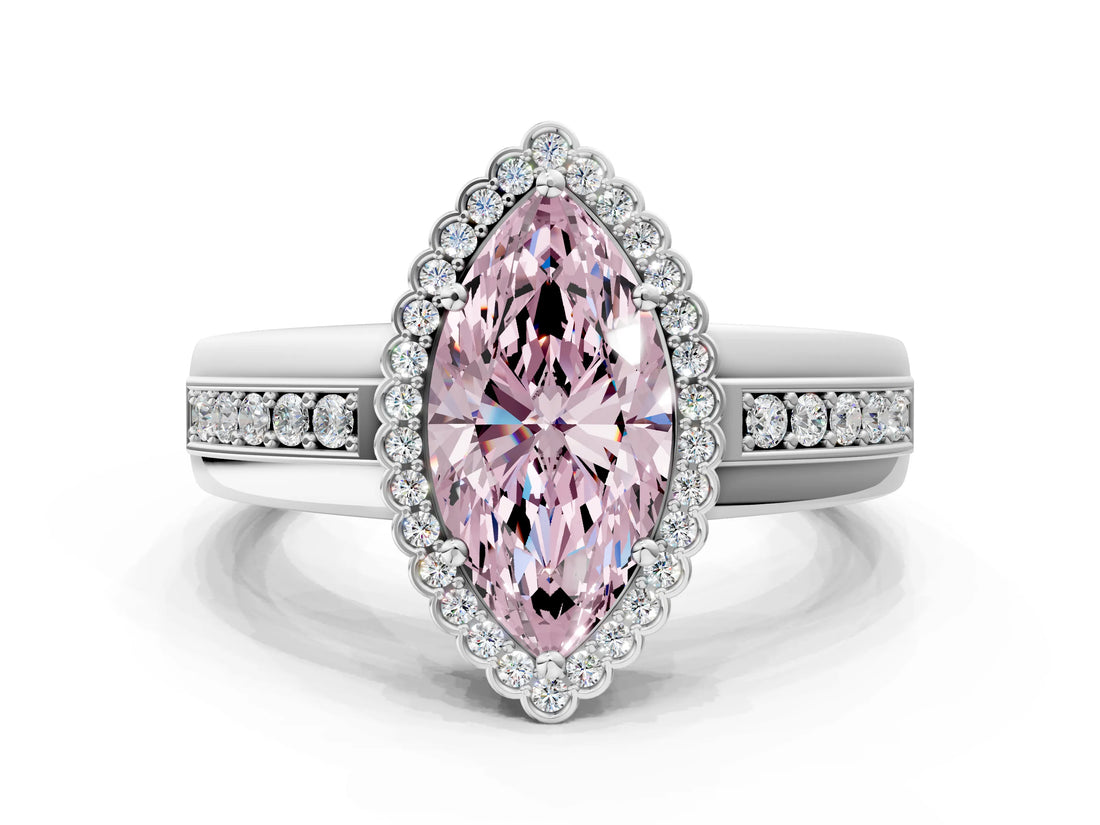 White gold Fancy Pink Marquise  Cut Halo Pave Band Four-Prong Ring_80
