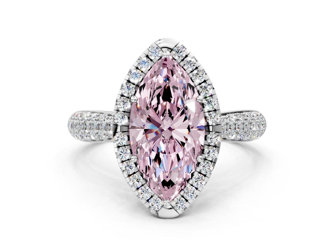 White gold Fancy Pink Marquise  Cut Halo Pave Band Four-Prong Setting Ring_38