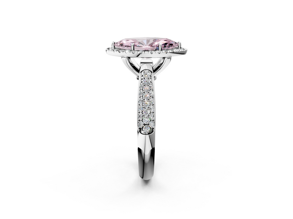 Platinum Fancy Pink Marquise  Cut Halo Pave Band Four-Prong Setting Ring