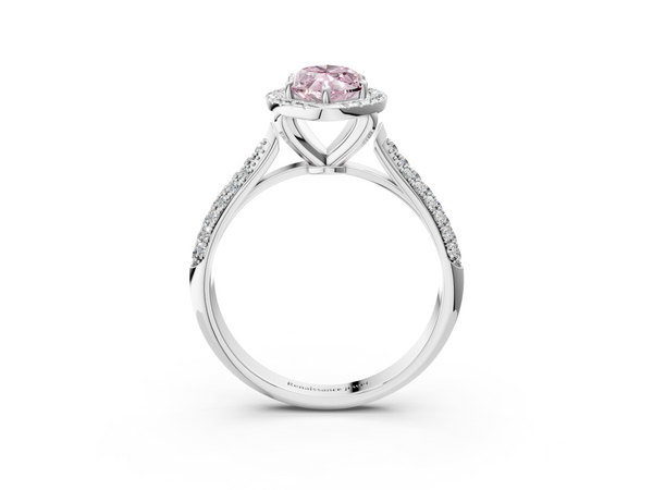 Platinum Fancy Pink Marquise  Cut Halo Pave Band Four-Prong Setting Ring