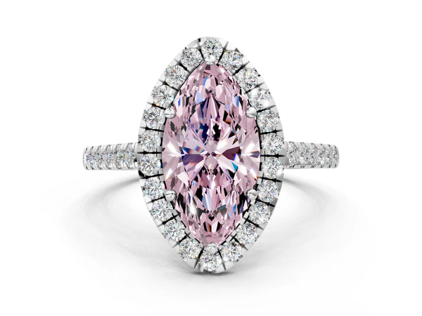 White gold Fancy Pink Marquise Cut Halo Pave Diamond Engagement Ring with Four-Prong Setting