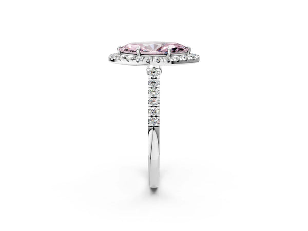 White gold Fancy Pink Marquise Cut Halo Pave Diamond Engagement Ring with Four-Prong Setting
