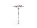 White gold Fancy Pink Marquise Cut Halo Round Diamond Pavé Band with Four-Prong Setting_17