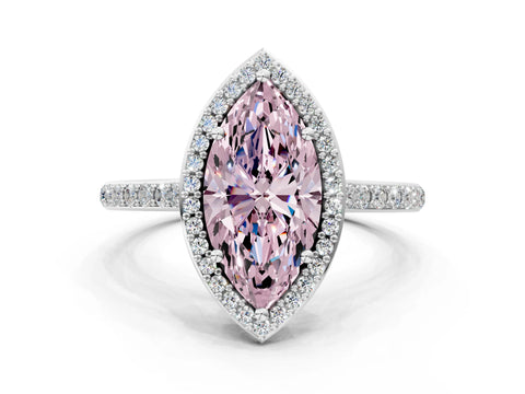 White gold Fancy Pink Marquise Cut Halo Round Diamond Pavé Band with Four-Prong Setting_27