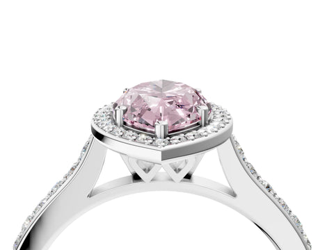 White gold Fancy Pink Marquise Cut Halo Round Diamond Pavé Band with Four-Prong Setting_28
