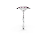 White gold Fancy Pink Marquise Cut Halo Round Diamond Pavé Band with Four-Prong Setting_29