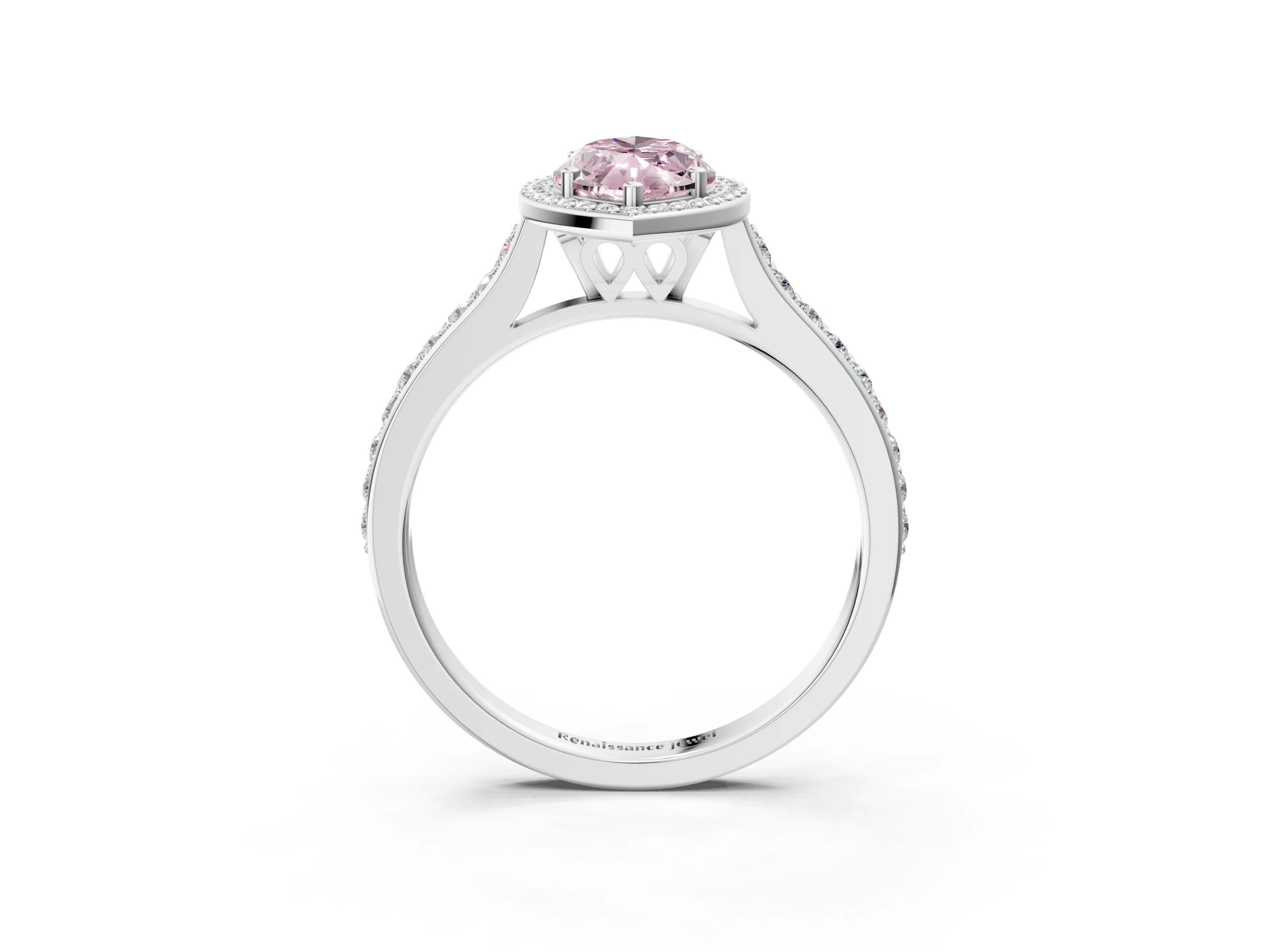 White gold Fancy Pink Marquise Cut Halo Round Diamond Pavé Band with Four-Prong Setting_30