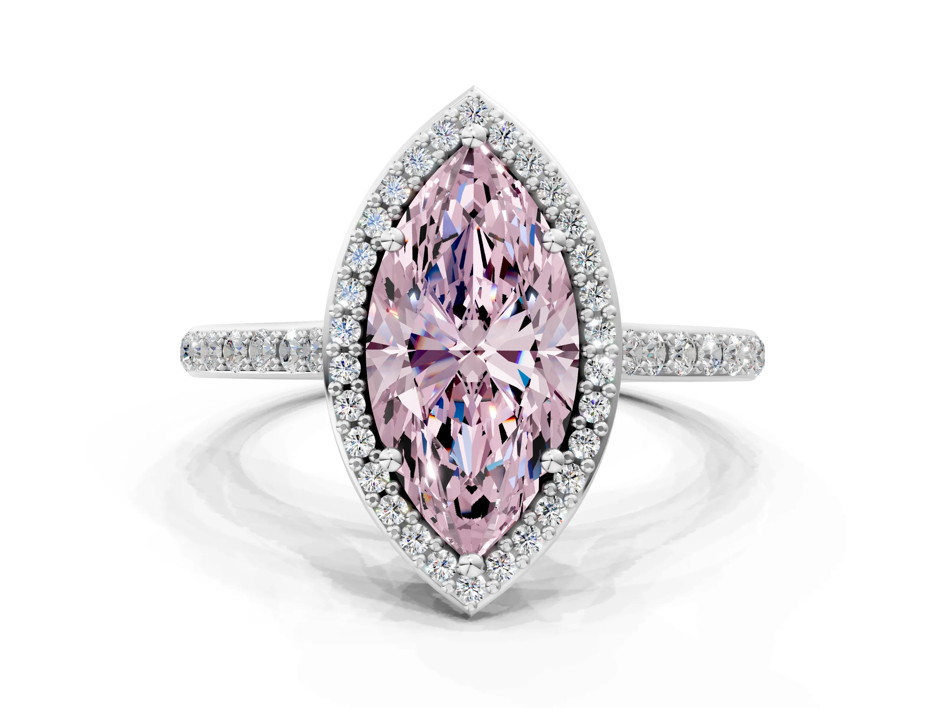 White gold Fancy Pink Marquise Cut Halo Round Diamond Pavé Band with Four-Prong Setting_36