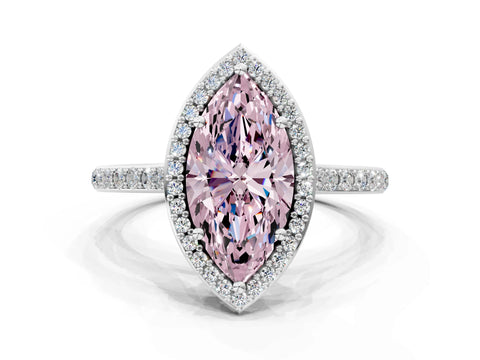 White gold Fancy Pink Marquise Cut Halo Round Diamond Pavé Band with Four-Prong Setting_36