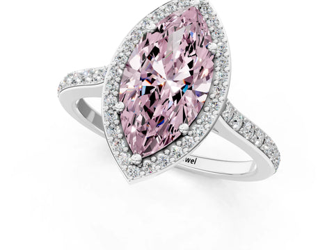 White gold Fancy Pink Marquise Cut Halo Round Diamond Pavé Band with Four-Prong Setting_37