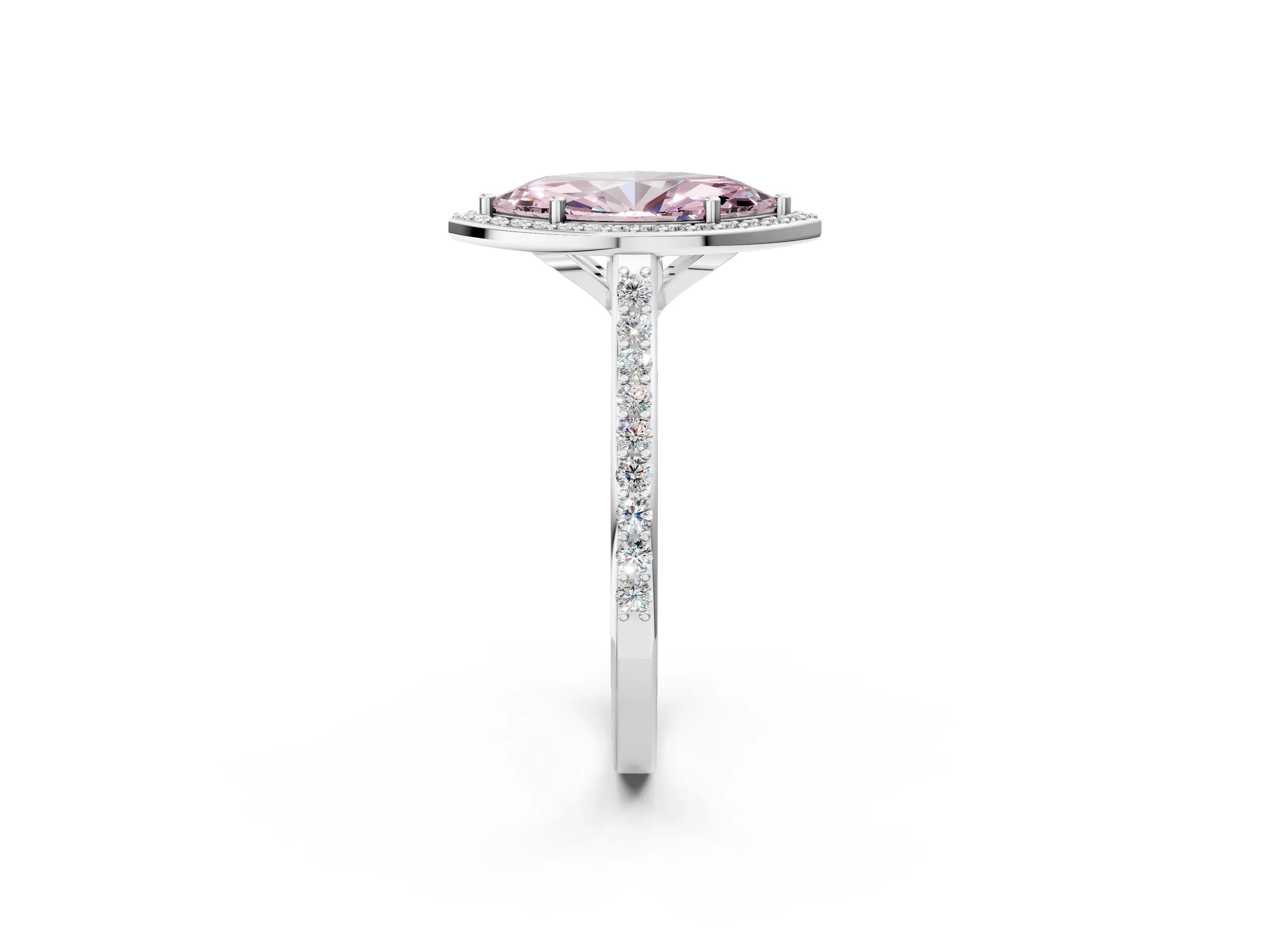 White gold Fancy Pink Marquise Cut Halo Round Diamond Pavé Band with Four-Prong Setting_41