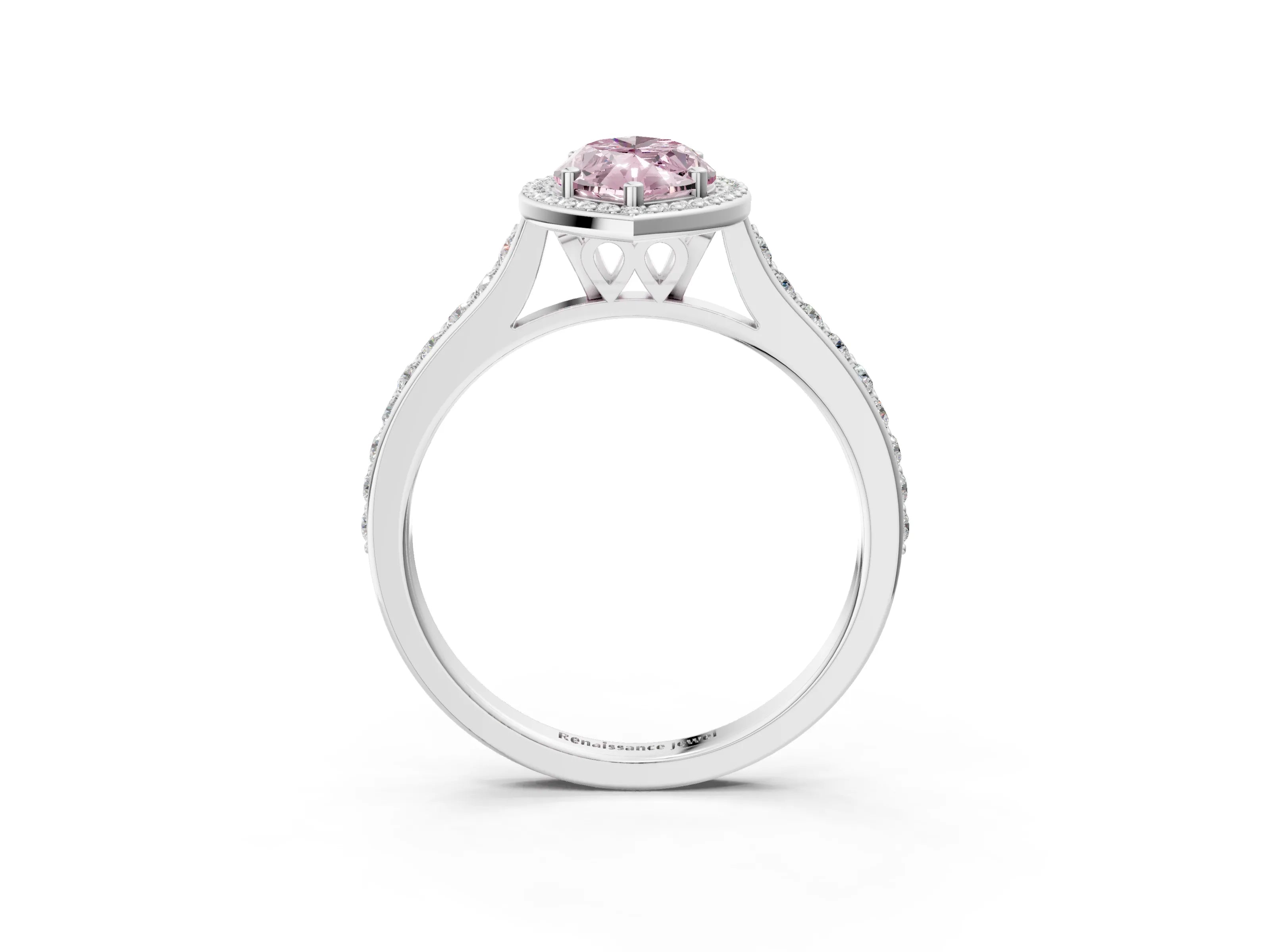White gold Fancy Pink Marquise Cut Halo Round Diamond Pavé Band with Four-Prong Setting_42