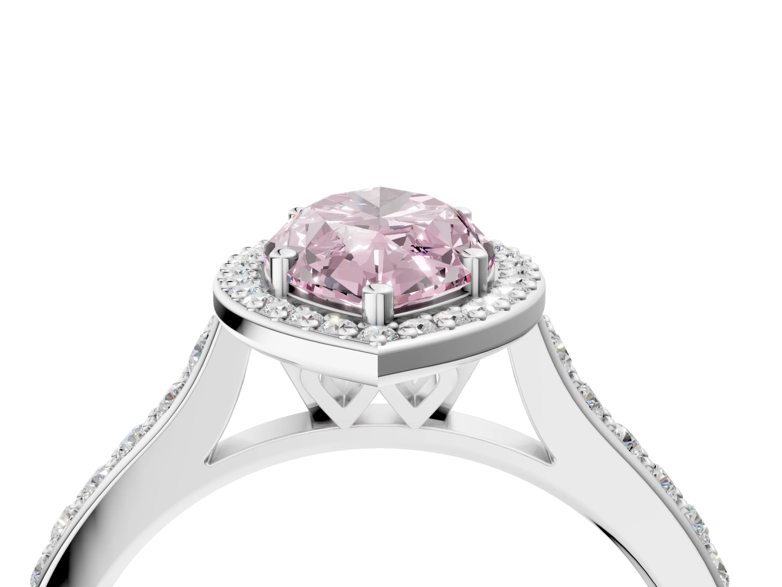 White gold Fancy Pink Marquise Cut Halo Round Diamond Pavé Band with Four-Prong Setting_43