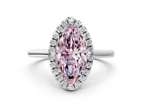 White gold Fancy Pink Marquise Cut Halo Round Diamond Solitaire Engagement Ring with Pave Band and Four-Prong Setting_25