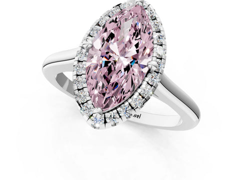White gold Fancy Pink Marquise Cut Halo Round Diamond Solitaire Engagement Ring with Pave Band and Four-Prong Setting_26