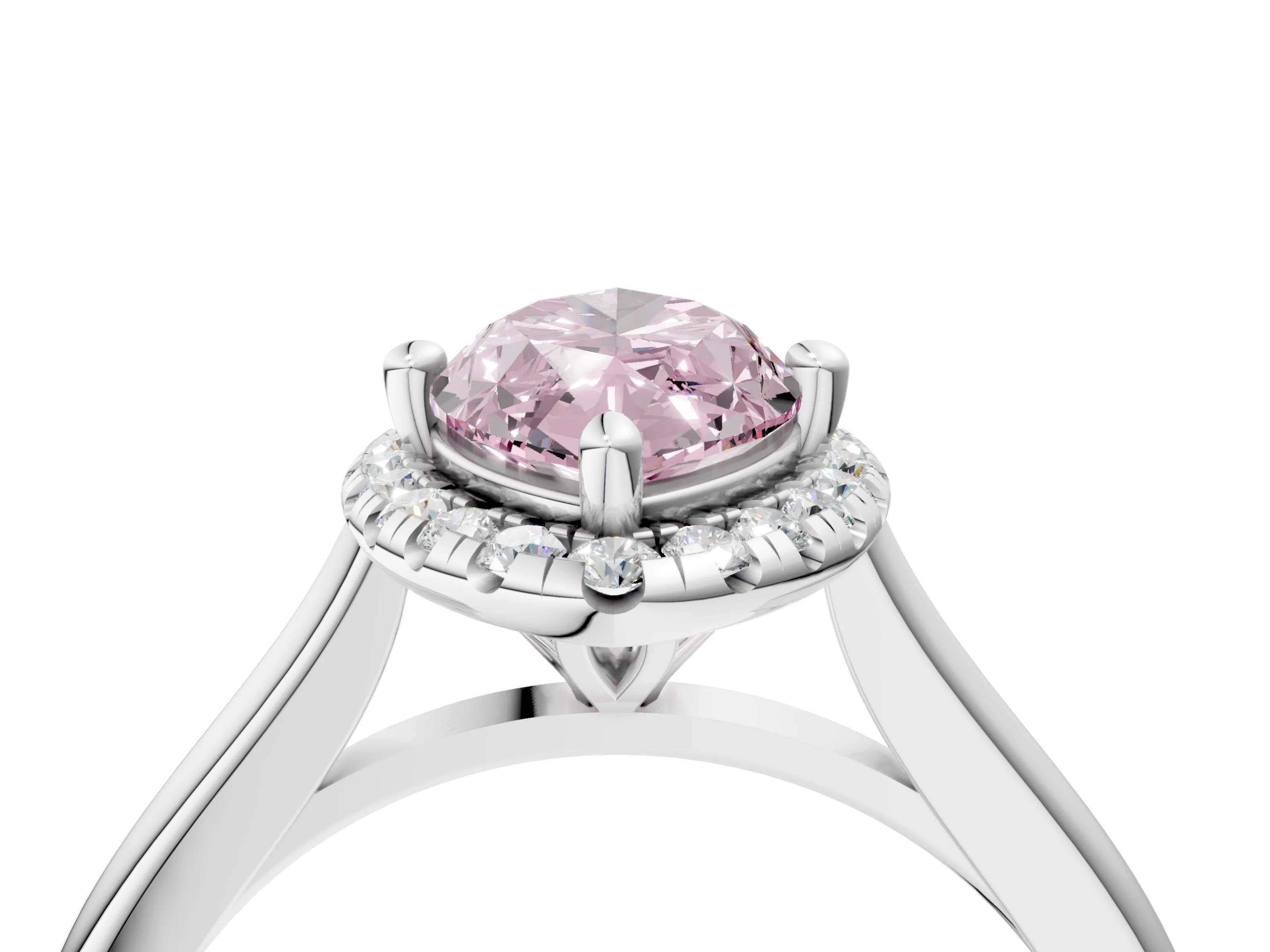 White gold Fancy Pink Marquise Cut Halo Round Diamond Solitaire Engagement Ring with Pave Band and Four-Prong Setting_28