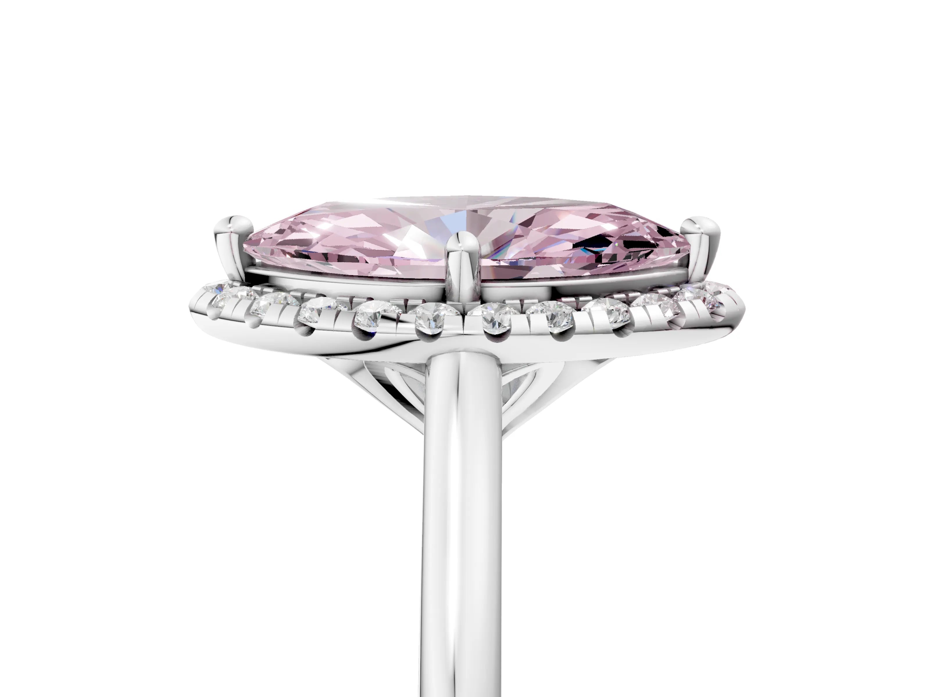 White gold Fancy Pink Marquise Cut Halo Round Diamond Solitaire Engagement Ring with Pave Band and Four-Prong Setting_29