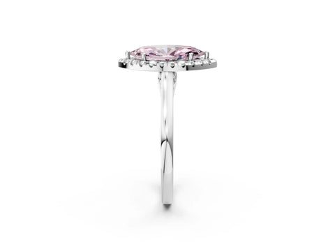 White gold Fancy Pink Marquise Cut Halo Round Diamond Solitaire Ring with Pavé Band and Four-Prong Setting_2