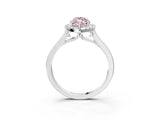 White gold Fancy Pink Marquise Cut Halo Round Diamond Solitaire Ring with Pavé Band and Four-Prong Setting_3
