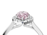 White gold Fancy Pink Marquise Cut Halo Round Diamond Solitaire Ring with Pavé Band and Four-Prong Setting_4