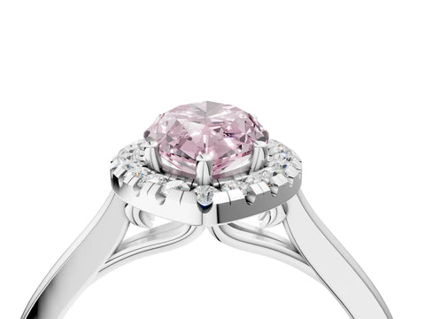 White gold Fancy Pink Marquise Cut Halo Round Diamond Solitaire Ring with Pavé Band and Four-Prong Setting_4