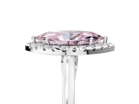 White gold Fancy Pink Marquise Cut Halo Round Diamond Solitaire Ring with Pavé Band and Four-Prong Setting_5