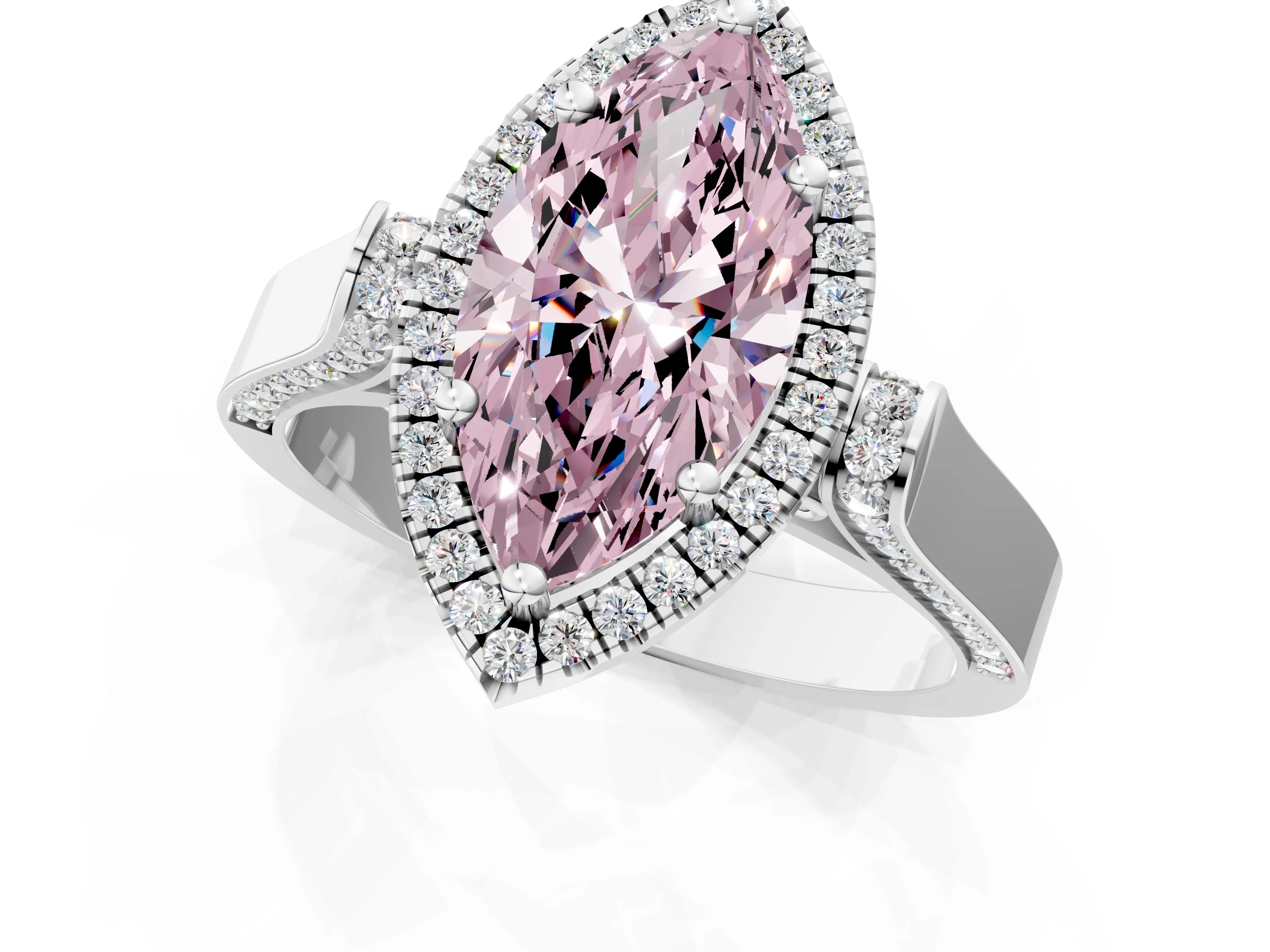 White gold Fancy Pink Marquise Cut Halo Round Diamond Twist Band with Four-Prong Setting_1