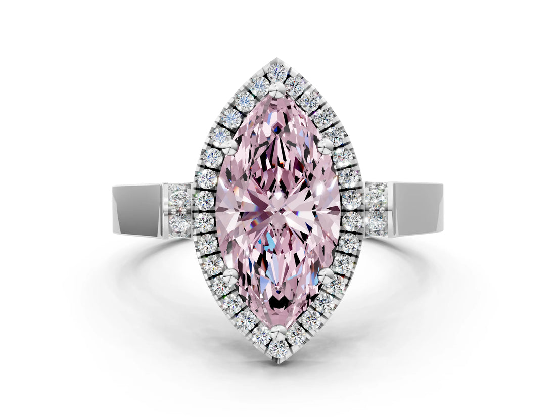 White gold Fancy Pink Marquise Cut Halo Round Diamond Twist Band with Four-Prong Setting_24