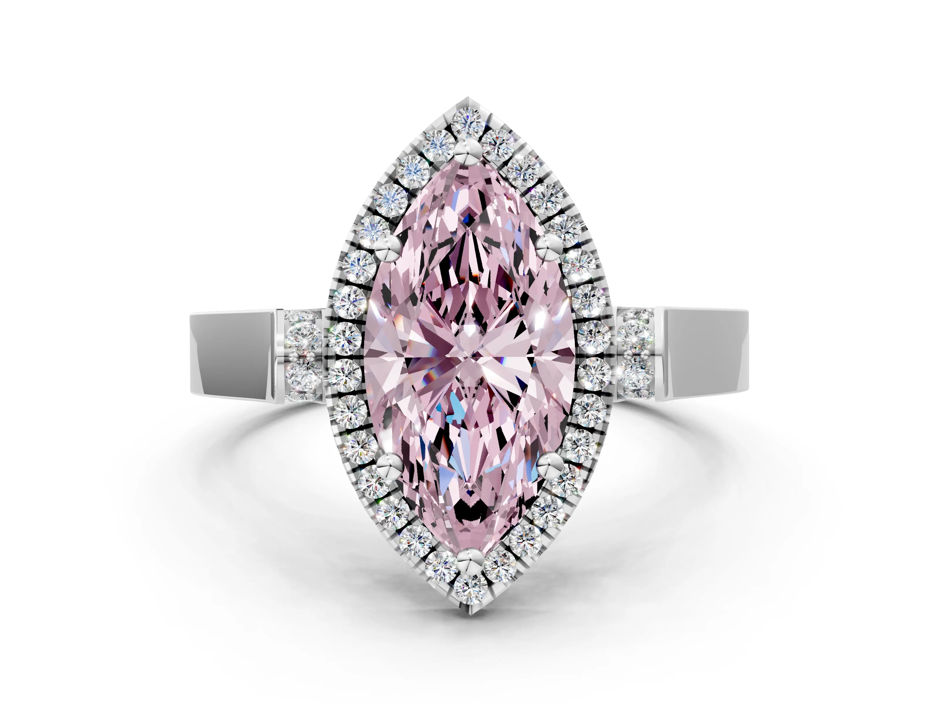 White gold Fancy Pink Marquise Cut Halo Round Diamond Twist Band with Four-Prong Setting_24
